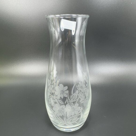 Vintage Pasabahce Etched Glass Vase Clear Floral Pattern With Sticker Turkey VTG - Picture 11 of 11